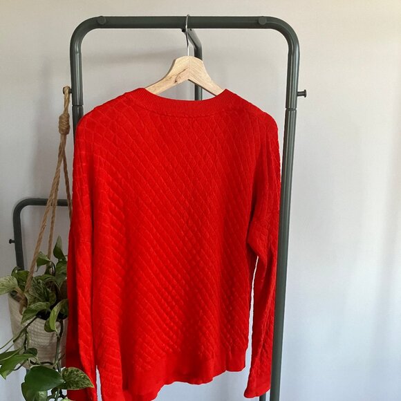 Bright red, drop-shoulder, diamond-textured sweater - Picture 7 of 7